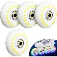 Cosmos 4 Pack 64mm Light Up Inline Skate Wheels Flash Roller Skate Wheels, 90A Roller Blade Skating Replacement Wheel with ABEC-9 Bearings for Indoor Outdoor Inline Roller Skates (Rainbow Color Light)
