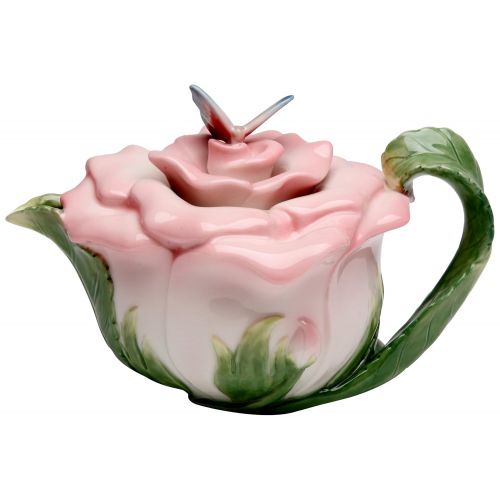  Cosmos Gifts, 20853 Butterfly on Rose Teapot, Ceramic, 5-1/2 Inches High