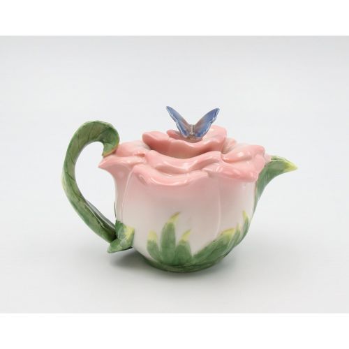  Cosmos Gifts, 20853 Butterfly on Rose Teapot, Ceramic, 5-1/2 Inches High