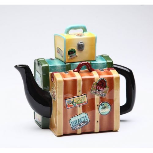  Cosmos Gifts Fine Ceramic Road Trip Travel Luggages Teapot, 6 3/4 L