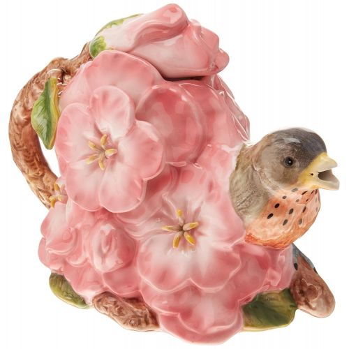  Cosmos Gifts Robin with Flowers Ceramic Teapot, 4-3/4-Inch