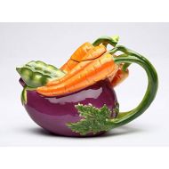 Cosmos Gifts Fine Ceramic Vegetable Eggplant, Snow Peas and Carrots Teapot, 7-1/4 L