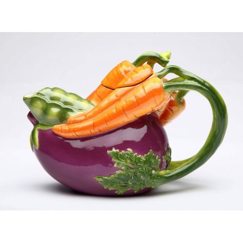  Cosmos Gifts Fine Ceramic Vegetable Eggplant, Snow Peas and Carrots Teapot, 7-1/4 L