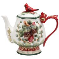 Cosmos Gifts 26-Ounce Evergreen Holiday Cardinal Tea Pot