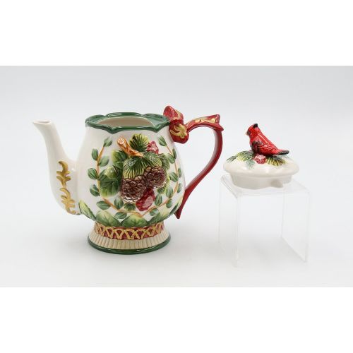  Cosmos Gifts 26-Ounce Evergreen Holiday Cardinal Tea Pot