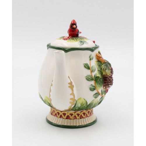  Cosmos Gifts 26-Ounce Evergreen Holiday Cardinal Tea Pot