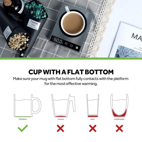  Cosori Tassenwarmer Edelstahl Kaffeewarmer 24 Watt Multifunktionale Becher-Warmehaltungsplatte mit Led Lichtanzeige fuer Buero, Hausgebrauch Kaffee Zubehoer fuer Tee, Wasser, Kakao, Mi