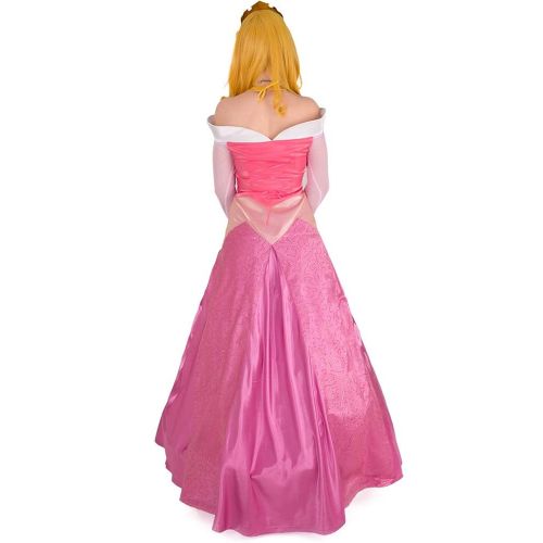  Cosplay.fm Womens Aurora Pink Dress Briar Rose Costume with Crown