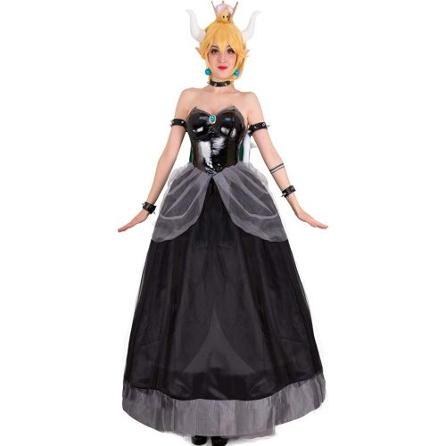  Cosplay.fm Womens Bowsette Princess Bowser Kuppa Hime Cosplay Costume Dress with Horn and Turtle Shell