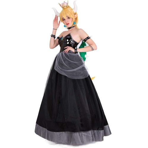  Cosplay.fm Womens Bowsette Princess Bowser Kuppa Hime Cosplay Costume Dress with Horn and Turtle Shell