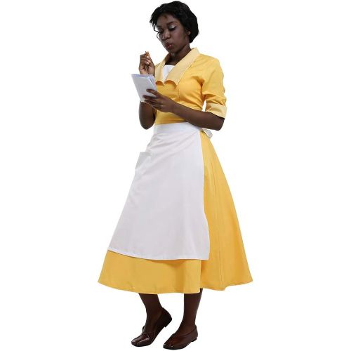  할로윈 용품Cosplay.fm Womens Yellow Waitress Dress Housemaid Cosplay Costume Halloween
