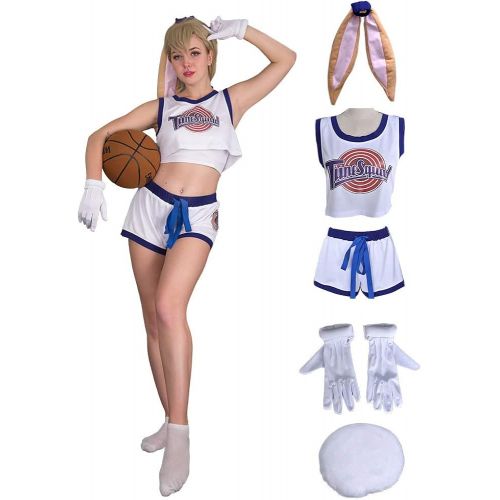  할로윈 용품Cosplay.fm Womens Lola Bunny Cosplay Costume Crop Top with Rabbit Bunny Ears Tail Gloves