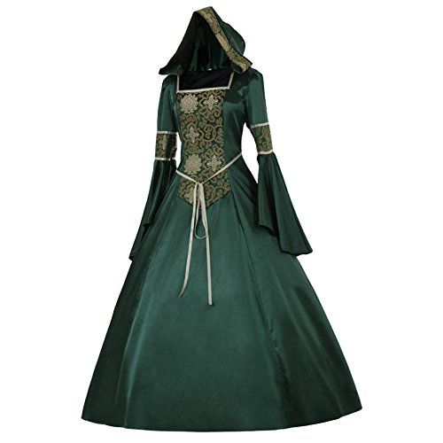  CosplayDiy Womens Medieval Hooded Fancy Dress Victorian Costume
