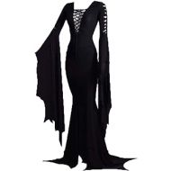 할로윈 용품CosplayDiy Womens Morticia Addams Floor Dress Costume Adult Women Gothic Witch Vintage Dress