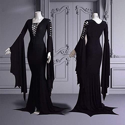  할로윈 용품CosplayDiy Womens Morticia Addams Floor Dress Costume Adult Women Gothic Witch Vintage Dress