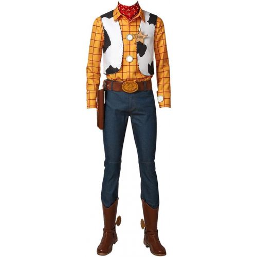  CosplayDiy Mens Suit for Cowboy Sheriff Woody Cosplay Costume with Boots&Hat