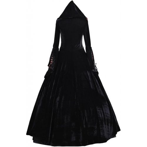  CosplayDiy Womens Deluxe Hooded Collar Victorian Dress Costume Black