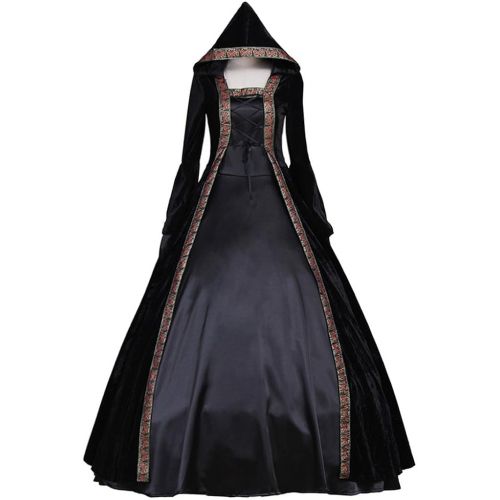  CosplayDiy Womens Deluxe Hooded Collar Victorian Dress Costume Black