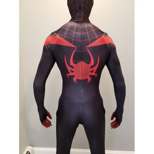  CosplayLife Miles Morales Cosplay Costume Spider-Man Bodysuit Black Spiderman with Mask and Lenses