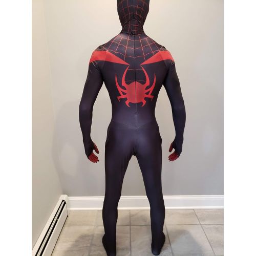  CosplayLife Miles Morales Cosplay Costume Spider-Man Bodysuit Black Spiderman with Mask and Lenses