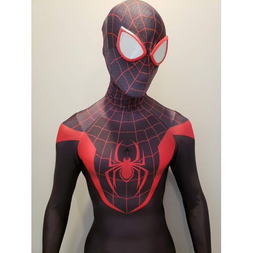  CosplayLife Miles Morales Cosplay Costume Spider-Man Bodysuit Black Spiderman with Mask and Lenses