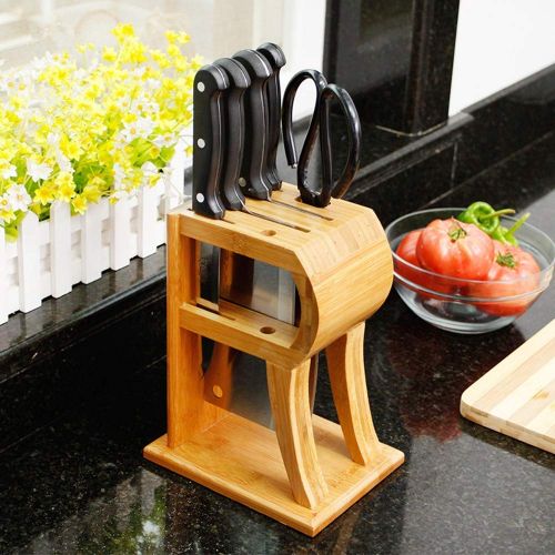  Costrov Knife Storage Organizer, Wooden Knife Block, Cutlery Display Stand and Storage Rack, Kitchen Scissor Holder, Knife Dock, Kitchen Utensil and Tools Holder,Beige