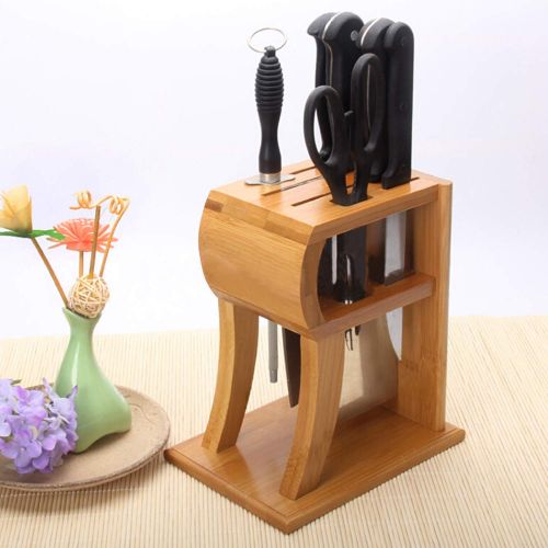  Costrov Knife Storage Organizer, Wooden Knife Block, Cutlery Display Stand and Storage Rack, Kitchen Scissor Holder, Knife Dock, Kitchen Utensil and Tools Holder,Beige