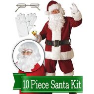 BirthdayExpress Santa Suit - Crimson Deluxe Complete 10 Piece Kit - Santa Costume Plush Outfit
