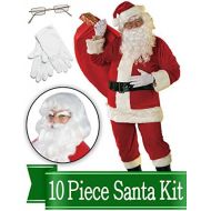 BirthdayExpress Santa Outfit - Red Ultra Velvet Deluxe - Santa Suit Costume - Complete 10 Piece Kit