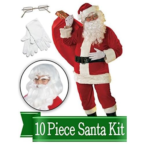  BirthdayExpress Santa Outfit - Red Ultra Velvet Deluxe - Santa Suit Costume - Complete 10 Piece Kit