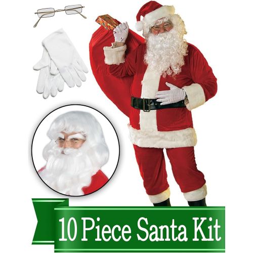  BirthdayExpress Santa Outfit - Red Ultra Velvet Deluxe - Santa Suit Costume - Complete 10 Piece Kit