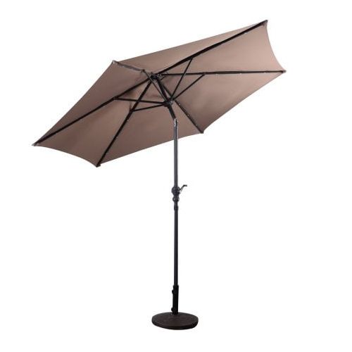 코스트웨이 [해상운송]Costway 9ft Patio Solar Umbrella LED Patio Market Steel Tilt w Crank Outdoor (Tan)