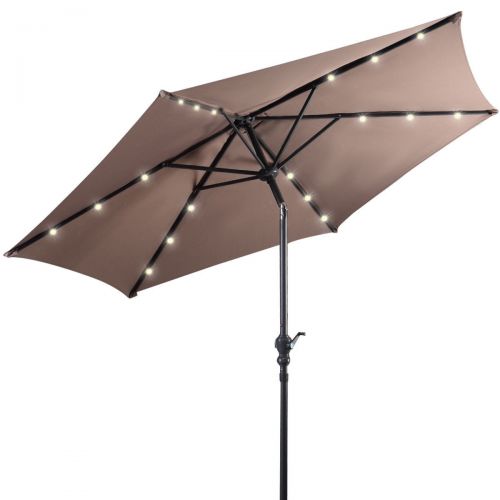 코스트웨이 [해상운송]Costway 9ft Patio Solar Umbrella LED Patio Market Steel Tilt w Crank Outdoor (Tan)