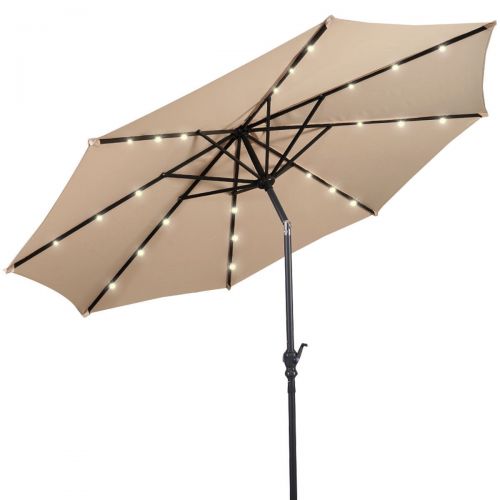 코스트웨이 [해상운송]Costway 10ft Patio Solar Umbrella LED Patio Market Steel Tilt w Crank Outdoor (Burgundy)