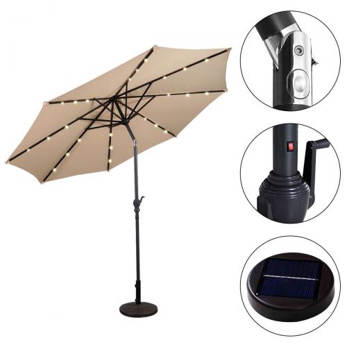 코스트웨이 [해상운송]Costway 10ft Patio Solar Umbrella LED Patio Market Steel Tilt w Crank Outdoor (Burgundy)