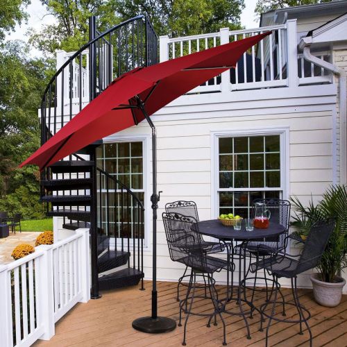 코스트웨이 [해상운송]Costway 10FT Patio Umbrella 6 Ribs Market Steel Tilt W Crank Outdoor Garden Burgundy