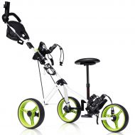 Costway Foldable 3 Wheel Push Pull Golf Club Cart Trolley wSeat Scoreboard Bag Swivel