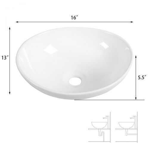 코스트웨이 Costway Oval Bathroom Basin Ceramic Vessel Sink Bowl Vanity Porcelain w Pop Up Drain