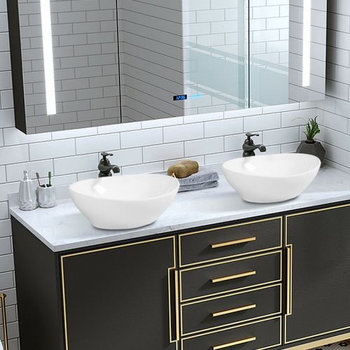 코스트웨이 Costway Oval Bathroom Basin Ceramic Vessel Sink Bowl Vanity Porcelain w Pop Up Drain