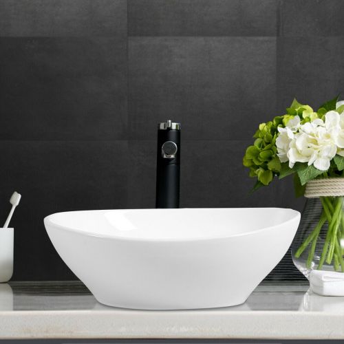 코스트웨이 Costway Oval Bathroom Basin Ceramic Vessel Sink Bowl Vanity Porcelain w Pop Up Drain