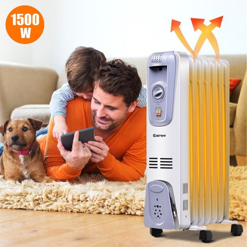 코스트웨이 Costway 1500W Electric Oil Filled Radiator Space Heater 7-Fin Thermostat Room Radiant