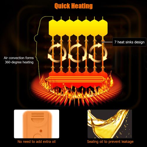 코스트웨이 Costway 1500W Electric Oil Filled Radiator Space Heater 7-Fin Thermostat Room Radiant