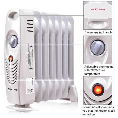 코스트웨이 Costway 700W Portable Mini Electric Oil Filled Radiator Heater Safe Room ComforTemp