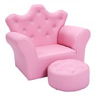 Costway Pink Kids Sofa Armrest Chair Couch Children Toddler Birthday Gift w Ottoman