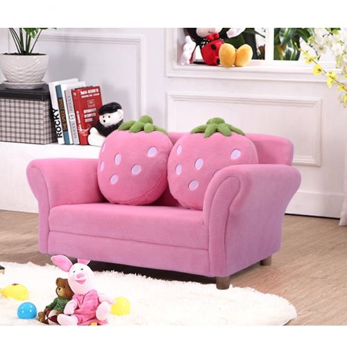 코스트웨이 Costway Kids Sofa Strawberry Armrest Chair Lounge Couch w2 Pillow Children Toddler Pink