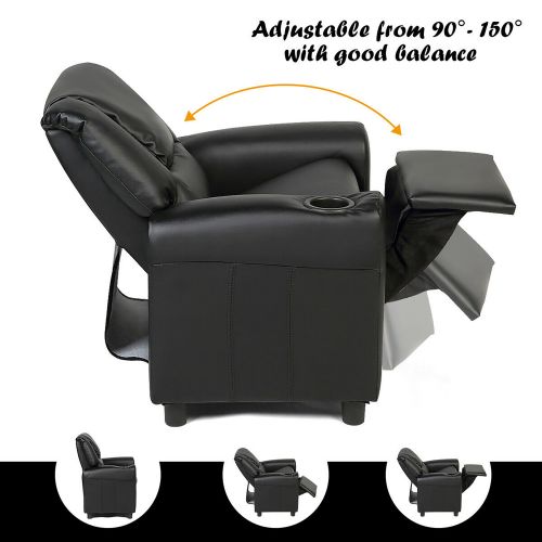 코스트웨이 Costway Kids Recliner Armchair Childrens Furniture Sofa Seat Couch Chair wCup Holder Black