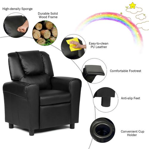 코스트웨이 Costway Kids Recliner Armchair Childrens Furniture Sofa Seat Couch Chair wCup Holder Black