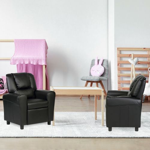 코스트웨이 Costway Kids Recliner Armchair Childrens Furniture Sofa Seat Couch Chair wCup Holder Black