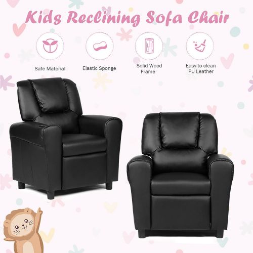 코스트웨이 Costway Kids Recliner Armchair Childrens Furniture Sofa Seat Couch Chair wCup Holder Black