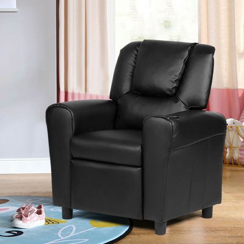 코스트웨이 Costway Kids Recliner Armchair Childrens Furniture Sofa Seat Couch Chair wCup Holder Black